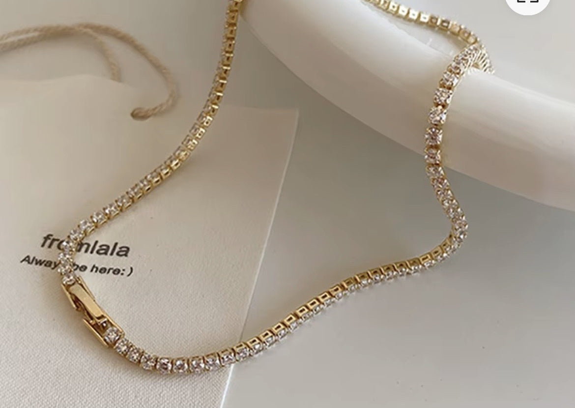 14K gold-plated rhinestone choker close-up detail